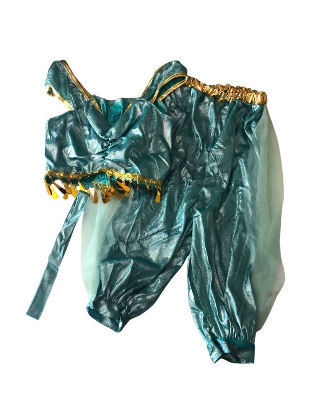 Princess Jasmine Aladdin Teal Blue Costume Set Girls Gold Accents Top Pants S